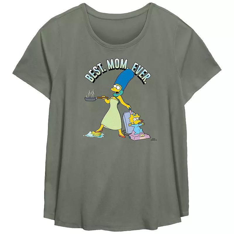 Plus Size The Simpsons Best Mom Ever Scoop Hem Flowy Graphic Tee, Womens Grey Gray Product Image