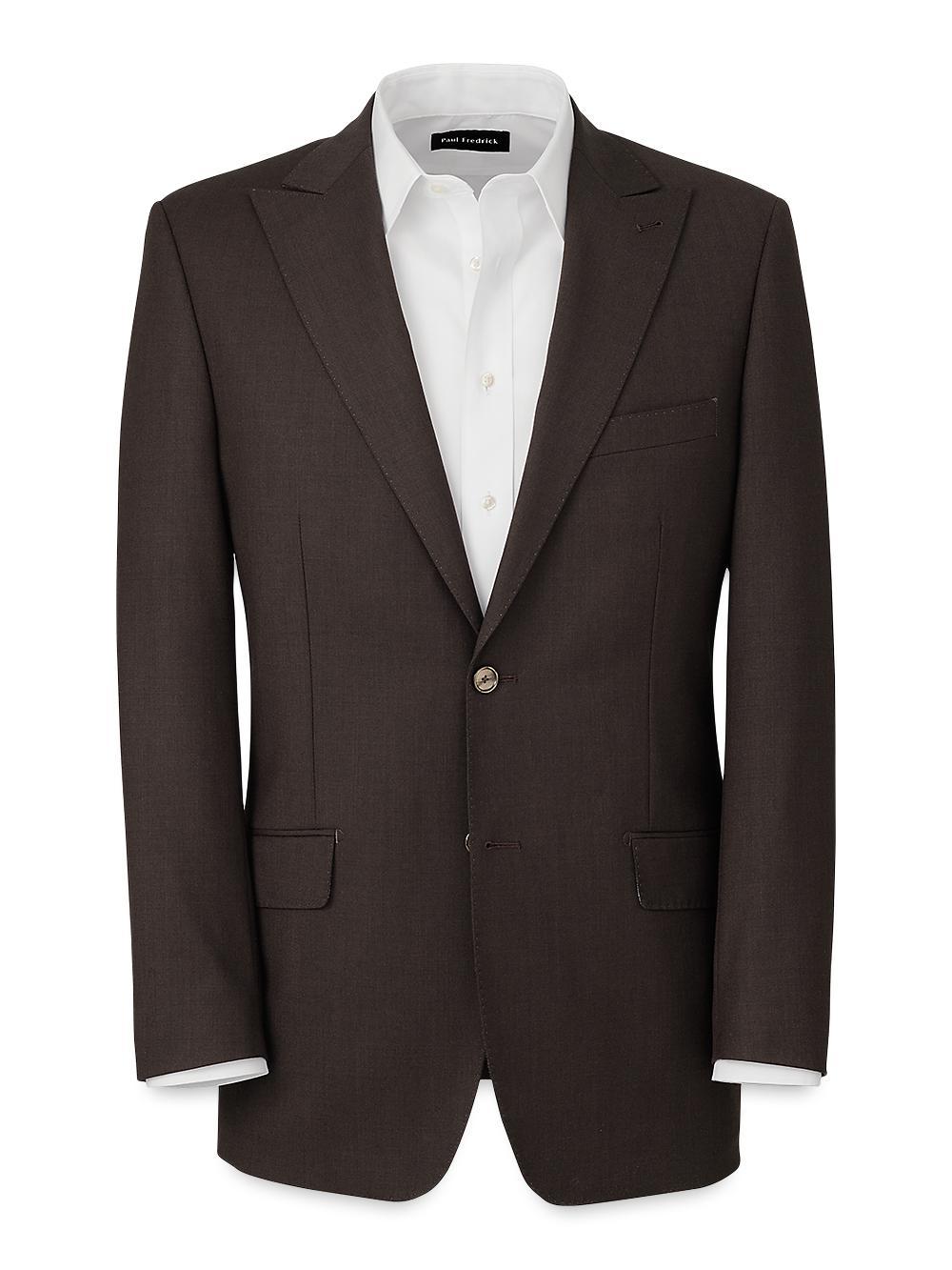 Wool Stretch Bengaline Peak Lapel Suit Jacket - Dark Brown Product Image