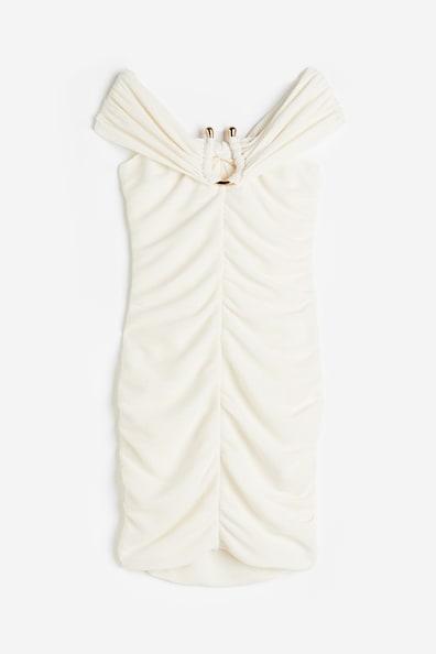 H & M - Off-the-shoulder Dress - White Product Image