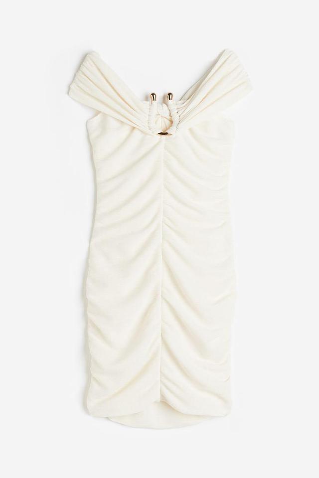 H & M - Off-the-shoulder Dress - White Product Image