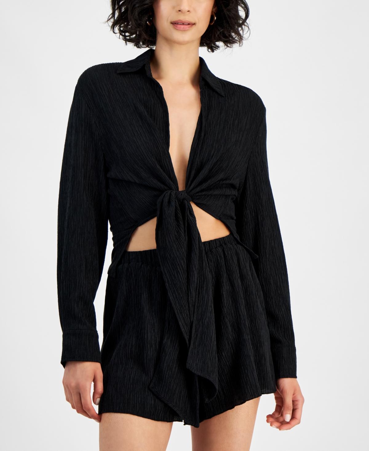 Women's Textured Tie-Front Shirt, Created for Macy's Product Image