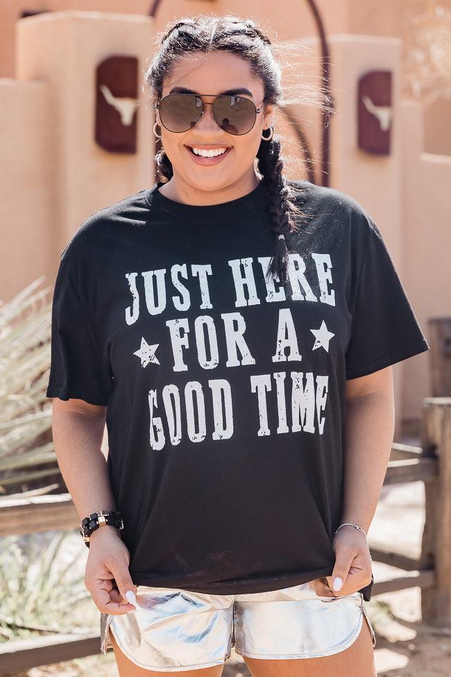 Just Here for a Good Time Black Oversized Graphic Tee Product Image