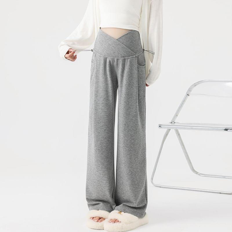 Maternity Elastic Waist Plain Wide Leg Pants Product Image