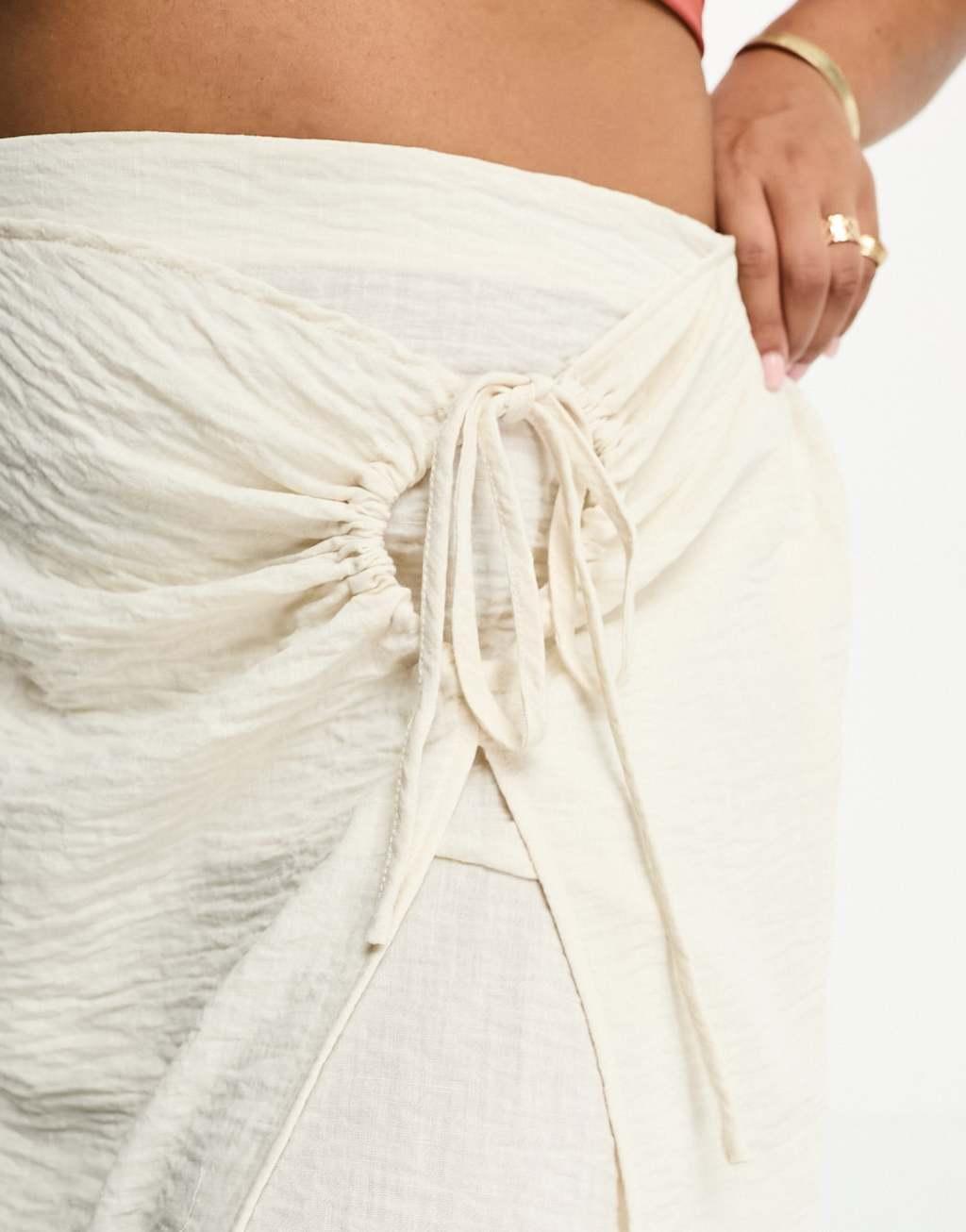 Vero Moda Curve wrap tie midi skirt in white Product Image