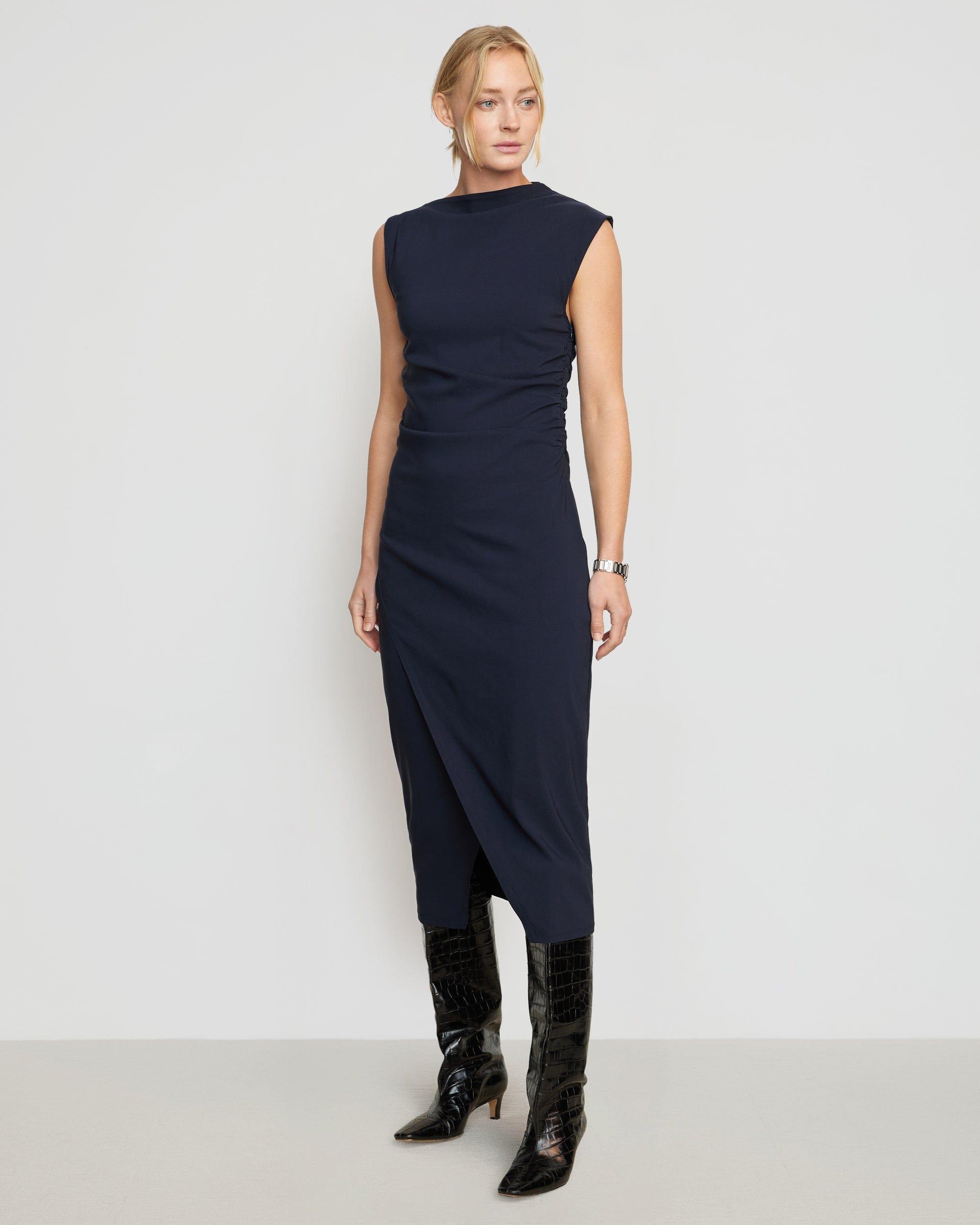 Manon Asymmetric-Neck Ruched Dress Product Image