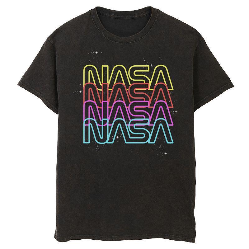 Mens NASA Neon Rainbow Repeat Text Logo Graphic Tee Product Image