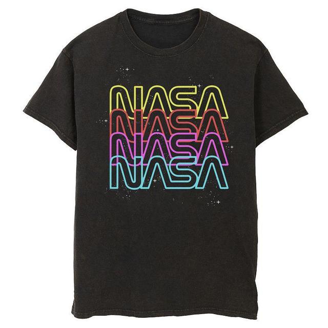 Mens NASA Neon Rainbow Repeat Text Logo Graphic Tee Black Product Image