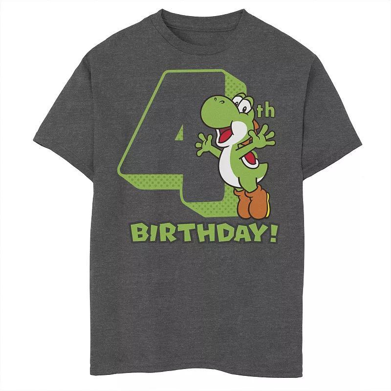 Boys 8-20 Nintendo Super Mario Yoshi 4th Birthday Action Portrait Graphic Tee, Boys Grey Heather Product Image