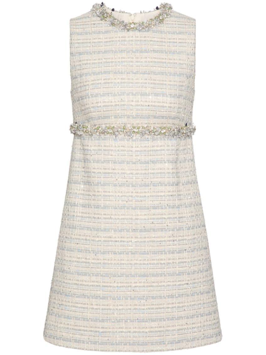 VALENTINO White Embroidered Tweed Mini Dress Product Image