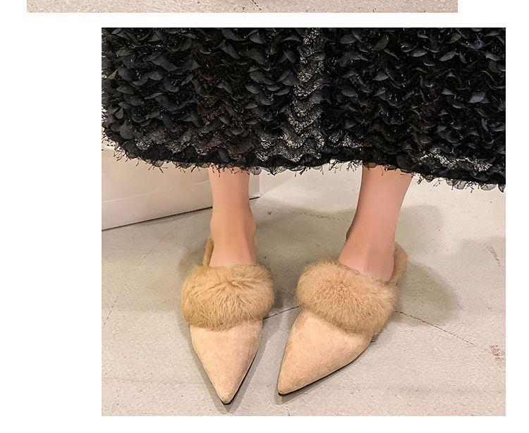 Low Heel Pointed Toe Fleece-Lined Mules Product Image