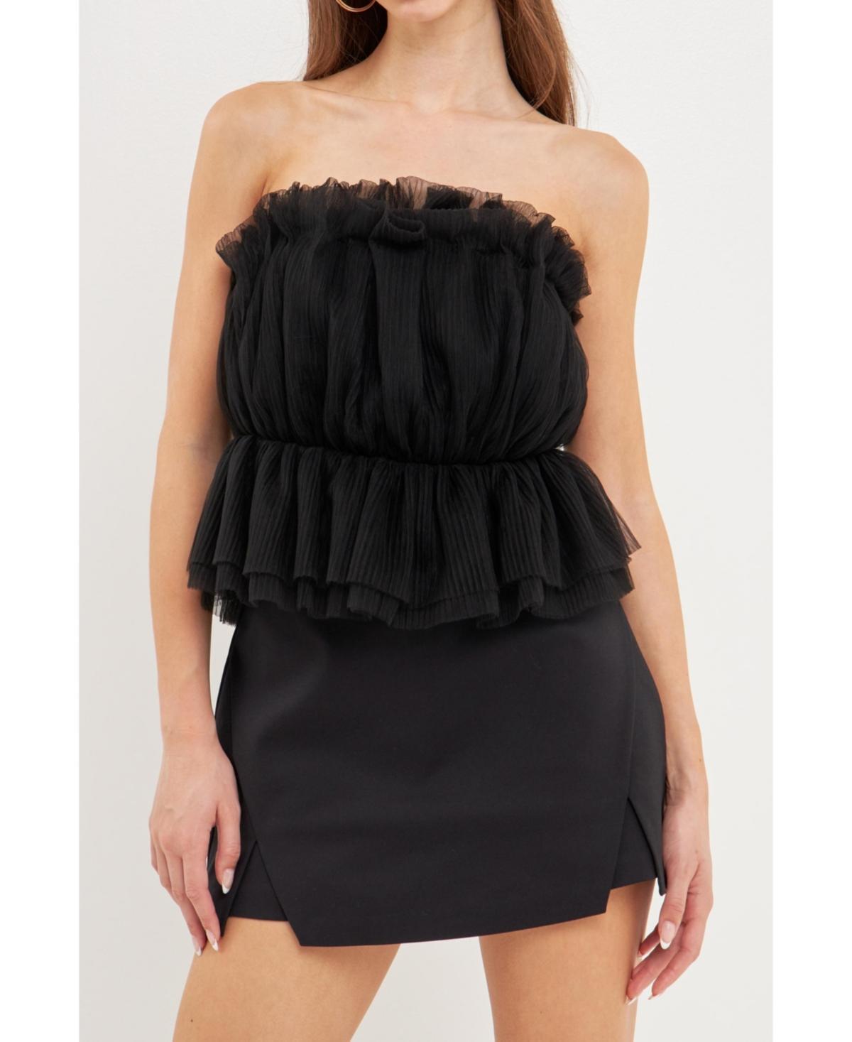 Womens Strapless Tulle Peplum Top Product Image