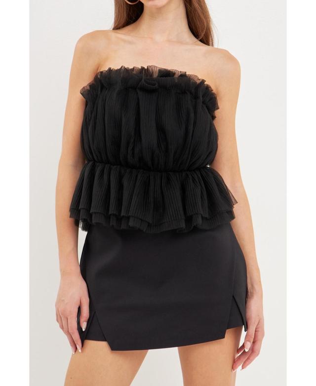 Womens Strapless Tulle Peplum Top Product Image