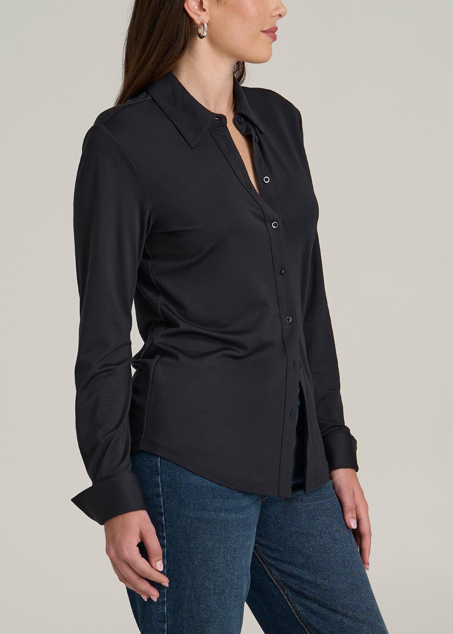 Knit Button Up Women's Tall Shirt in Black Female Product Image