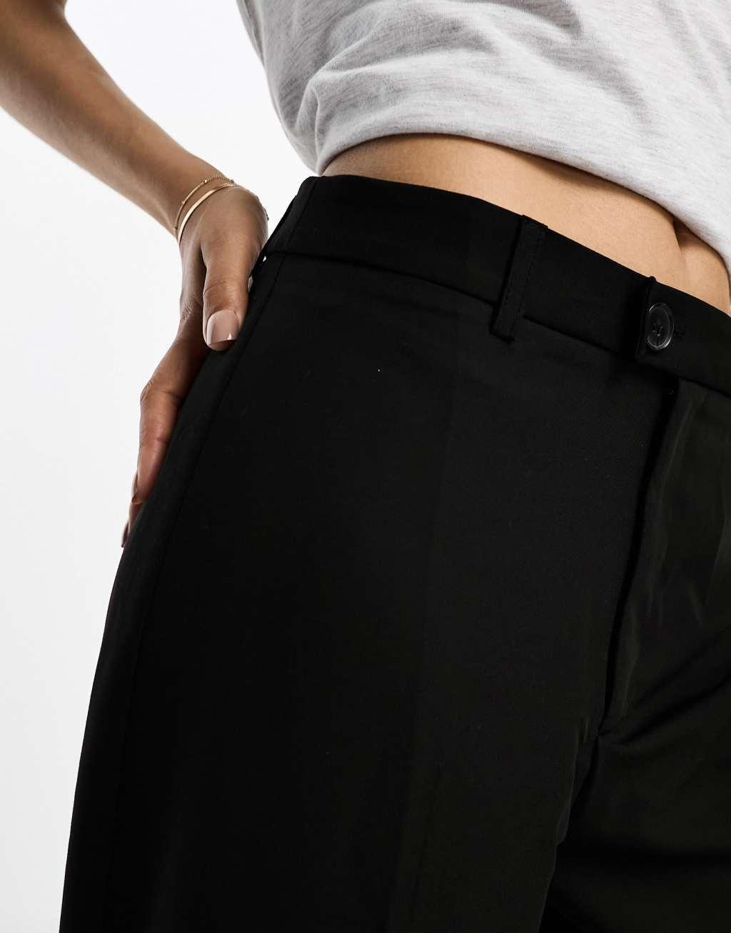 Stradivarius Petite tailored straight pants in black  Product Image