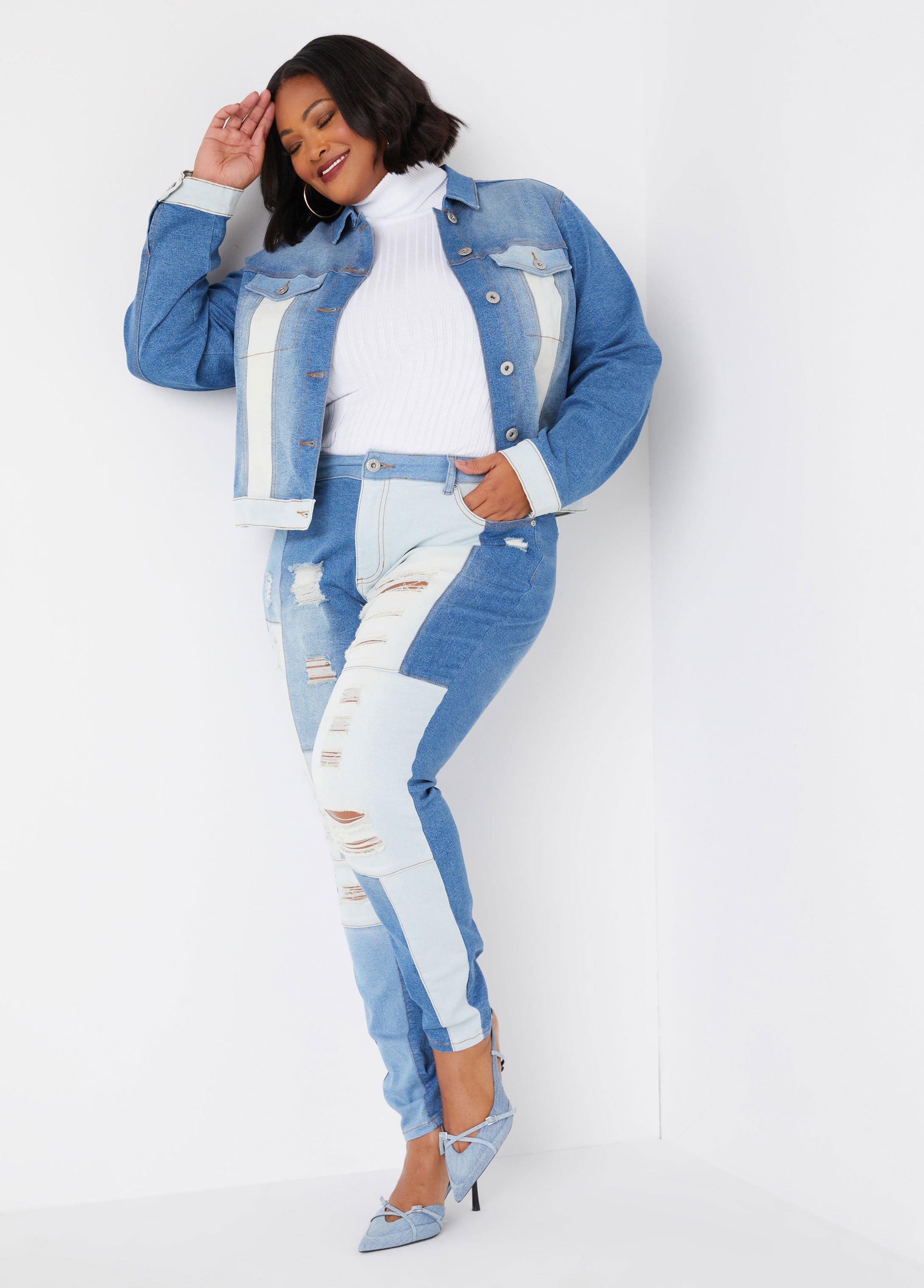 Colorblock Denim Trucker Jacket Product Image