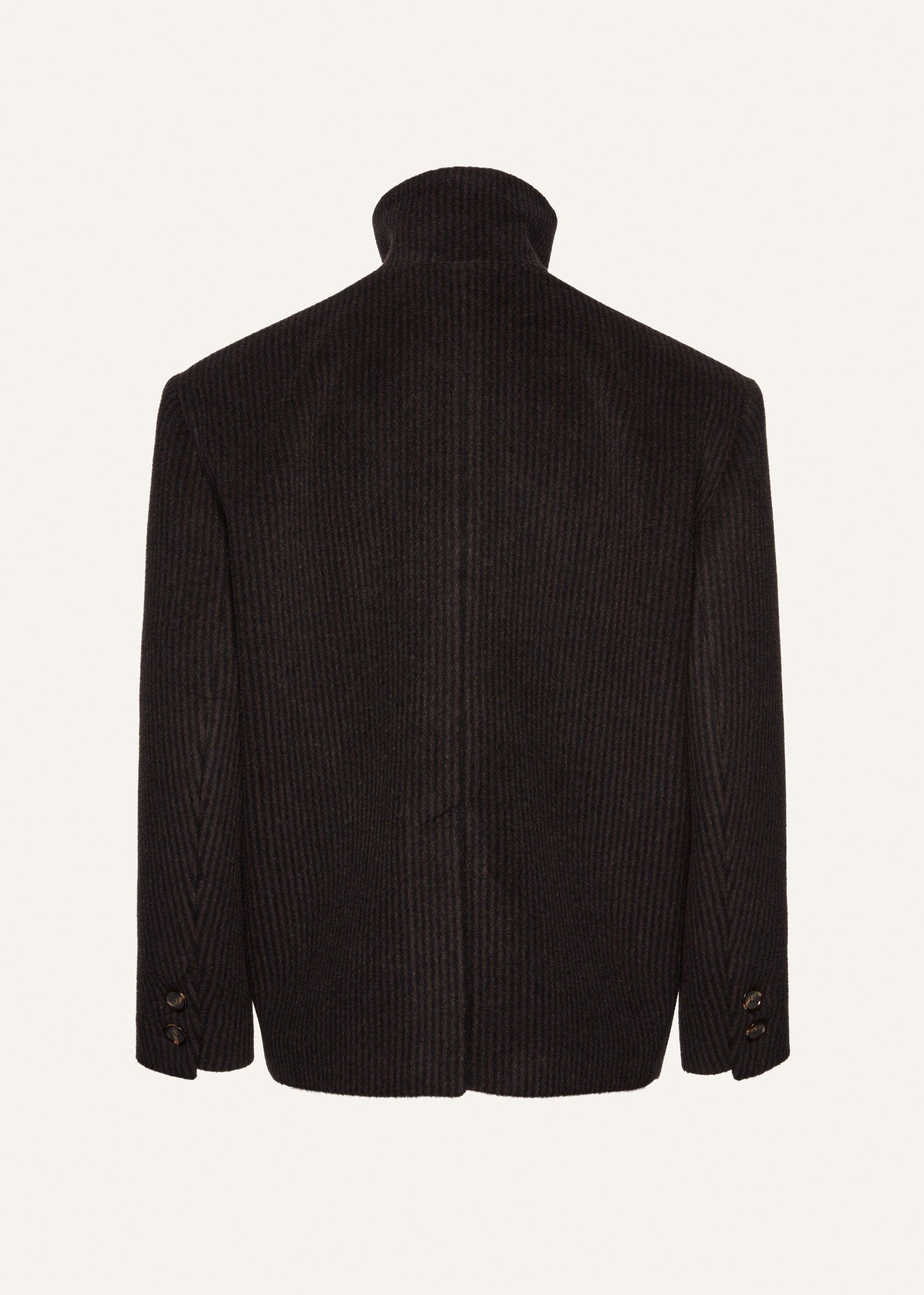 Ribbed high-collar wool jacket in brown Product Image