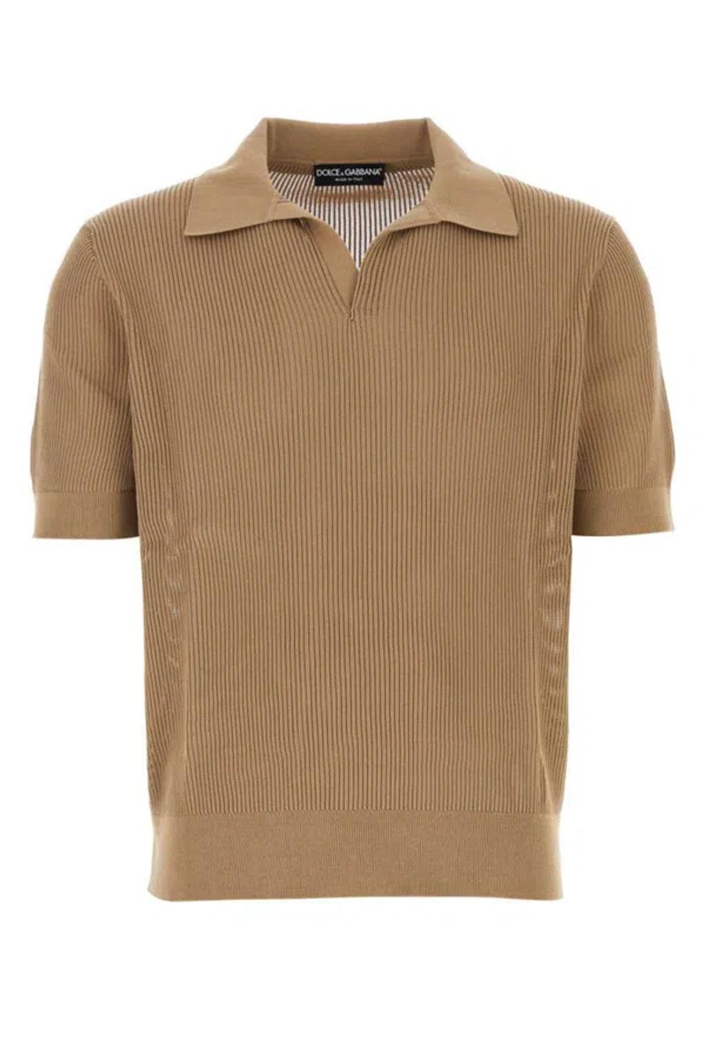 Perforated Polo Shirt In Camel Product Image