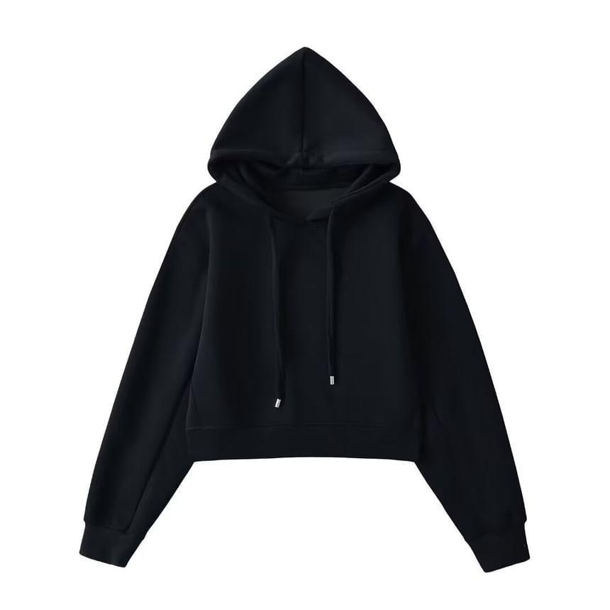 Drop Shoulder Drawstring Crewneck Plain Cropped Hoodie Product Image