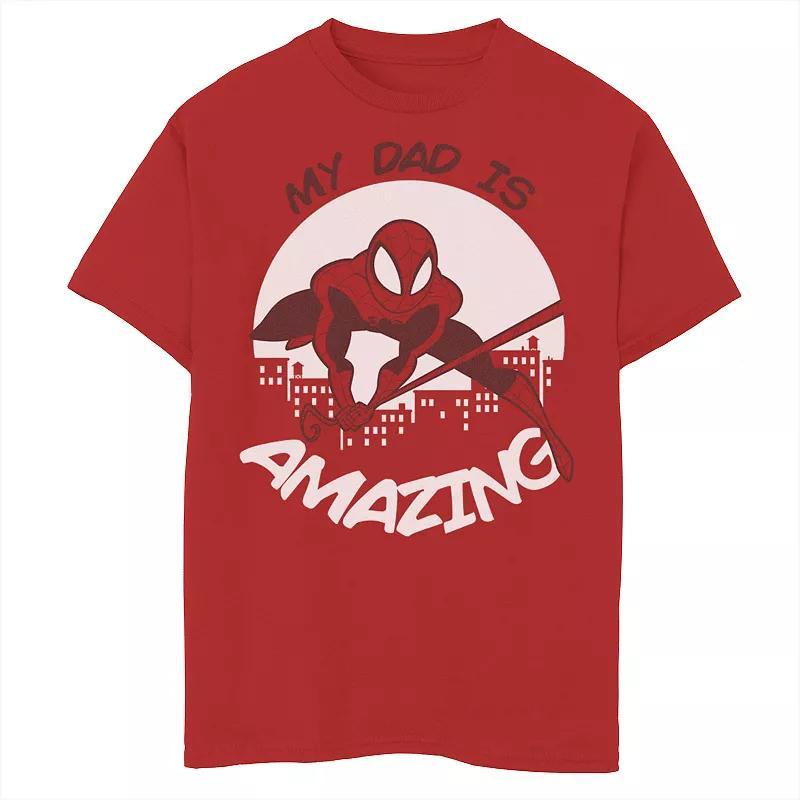 Mens Marvel Fathers Day My Dad Is Amazing Spider-Man Action Pose Tee, Boys Red Product Image