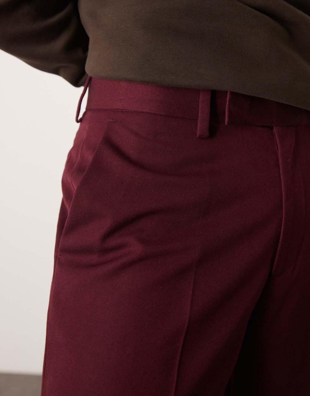 ASOS DESIGN smart straight leg pants in burgundy Product Image