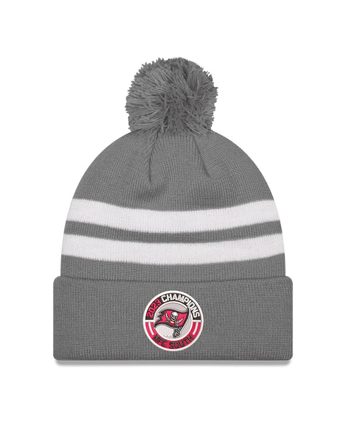 Mens New Era Gray Tampa Bay Buccaneers 2023 Nfc South Division Champions Cuffed Pom Knit Hat Product Image