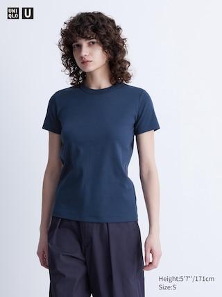 Womens Crew Neck T-Shirt Navy Medium UNIQLO US Product Image