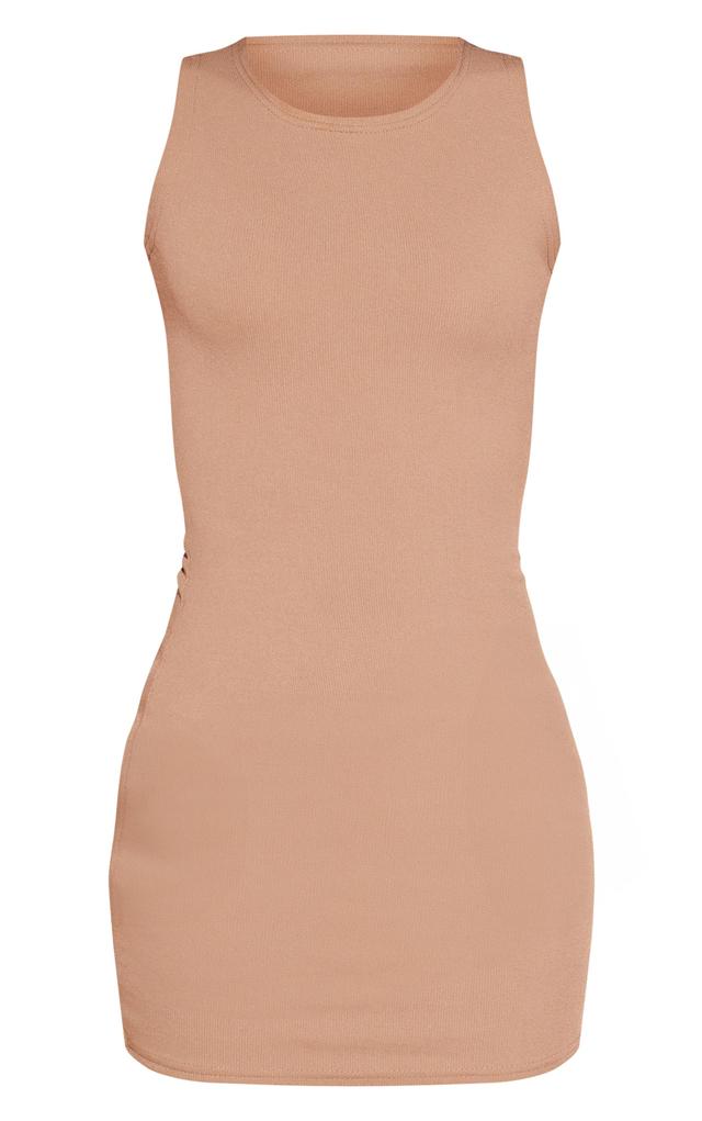 Taupe Soft Rib Cut Out Tie Back Bodycon Dress Product Image