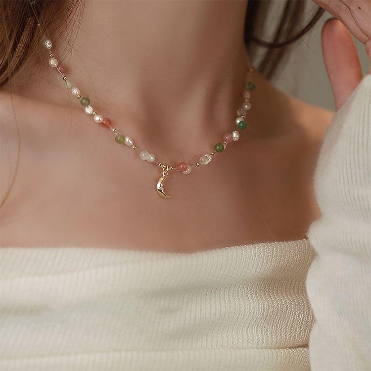 Moon Pendant Freshwater Pearl Alloy Choker Product Image