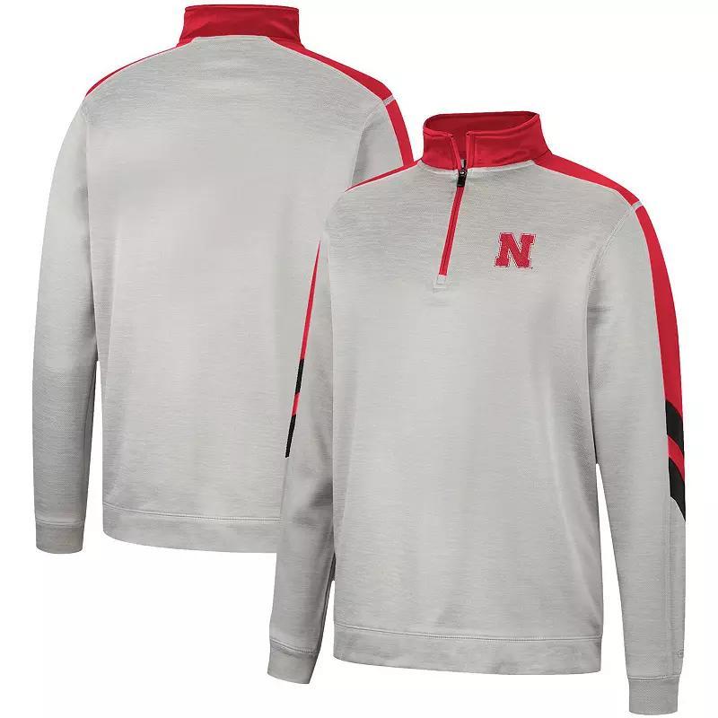 Mens Colosseum Gray/Scarlet Nebraska Huskers Bushwood Fleece Quarter-Zip Jacket Product Image