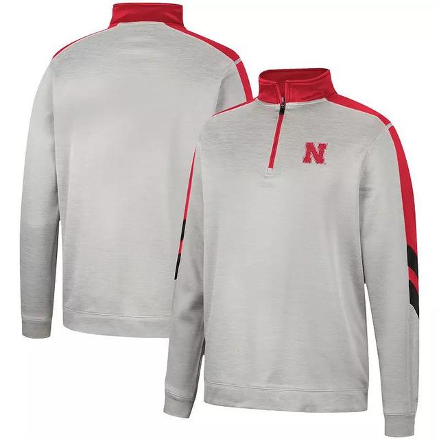 Mens Colosseum Gray/Scarlet Nebraska Huskers Bushwood Fleece Quarter-Zip Jacket Product Image