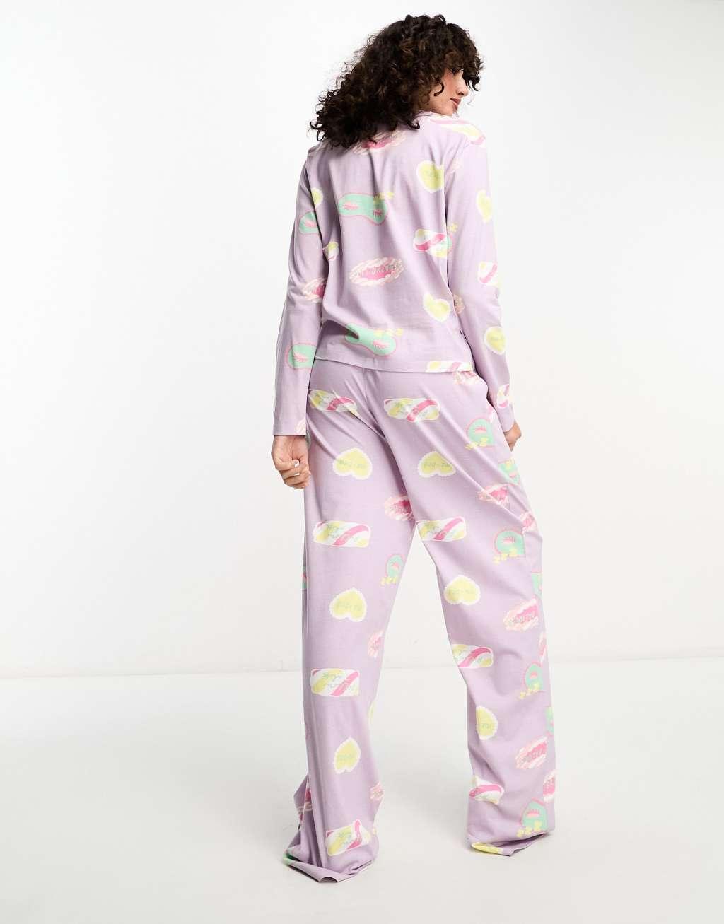 ASOS DESIGN Tall daydream long sleeve top & pants pajama set in lilac Product Image