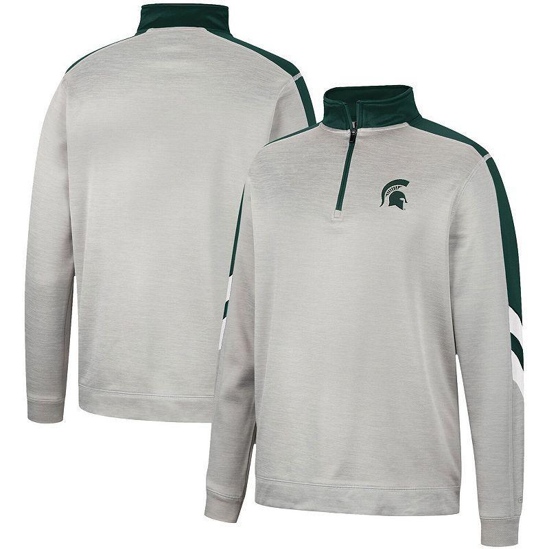 Mens Colosseum Gray/Green Michigan State Spartans Bushwood Fleece Quarter-Zip Jacket Product Image