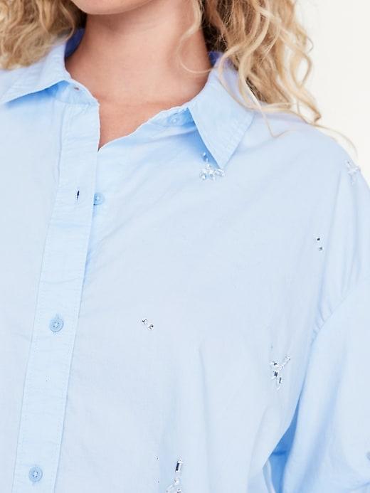 Embellished Cropped Button-Down Shirt Product Image