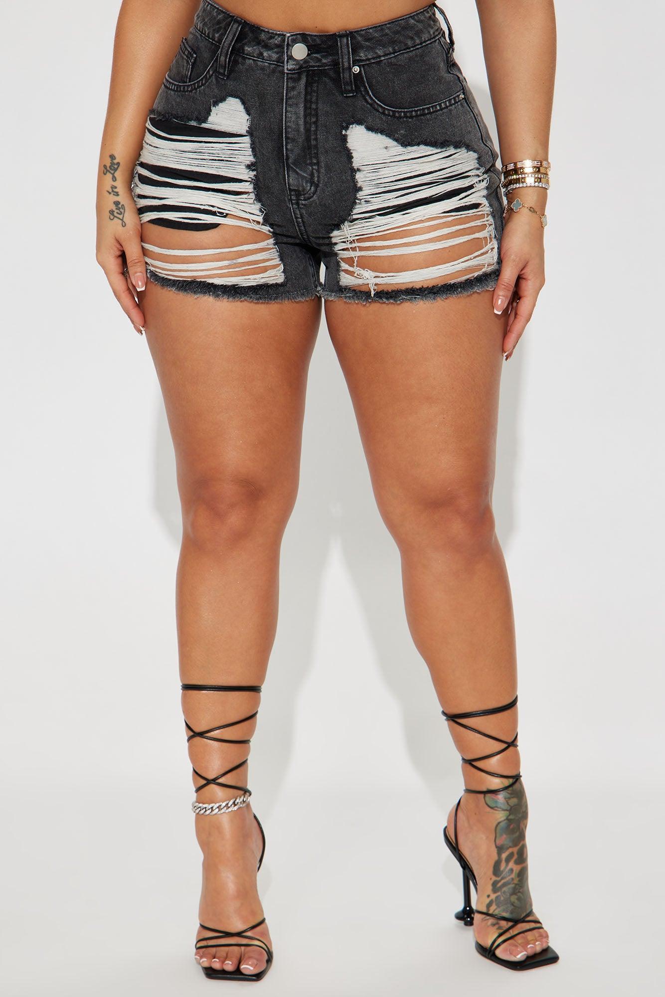 Do Your Thing Ripped Denim Shorts - Acid Wash Black Product Image