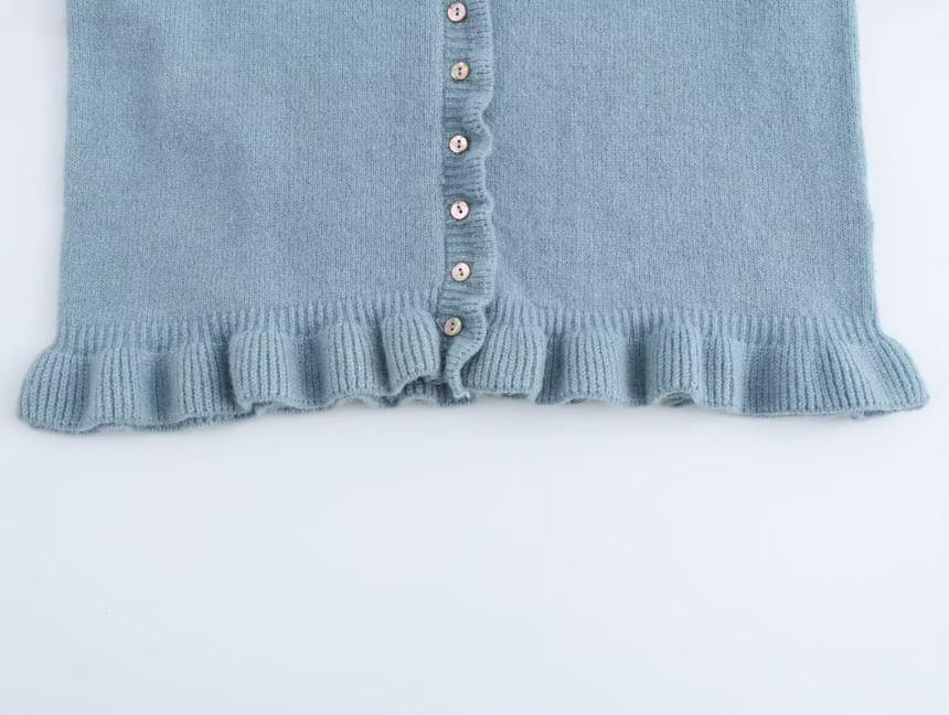 Round Neck Ruffle Trim Cardigan Product Image