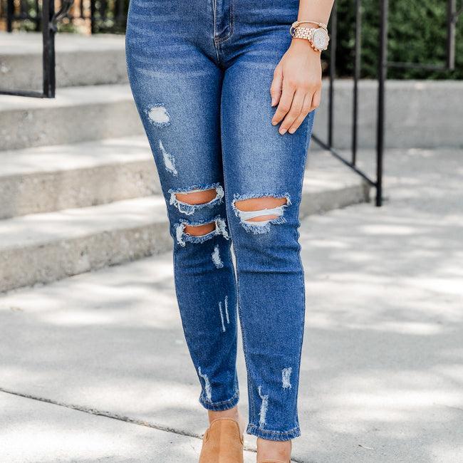 The Mom Jeans Dark Wash Straight Leg Jeans Product Image