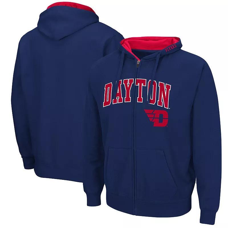 Mens Colosseum Navy Dayton Flyers Arch & Logo 3.0 Full-Zip Hoodie Day Blue Product Image