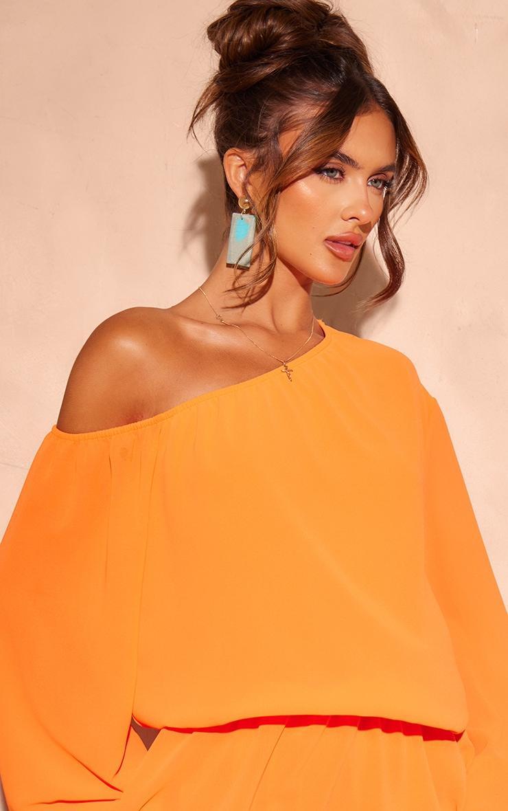 Bright Orange Chiffon One Shoulder Shift Dress Product Image