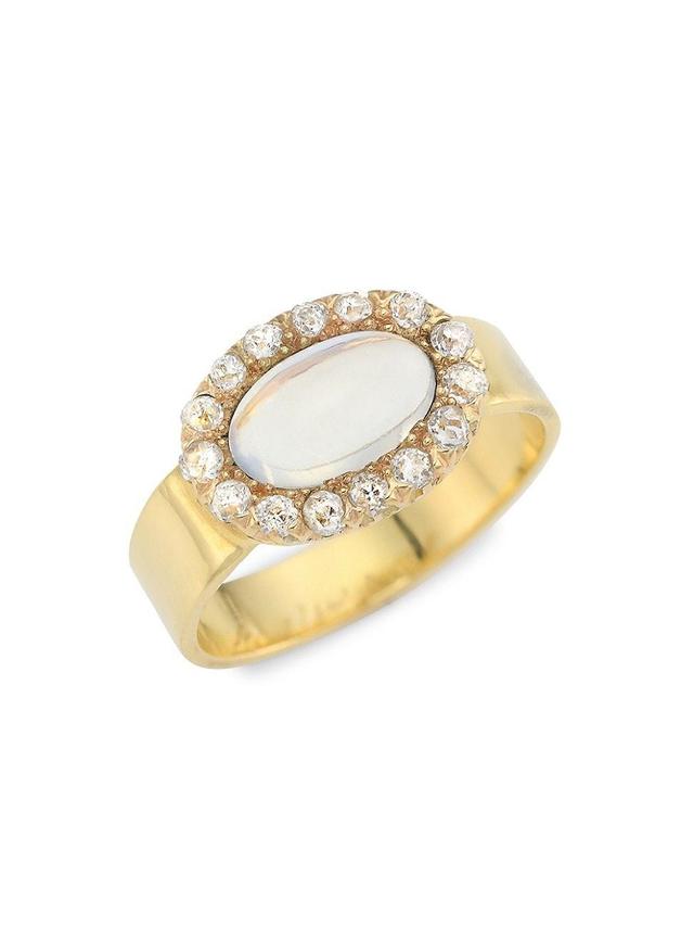 Womens 18K Yellow Gold, Moonstone & Diamond Ring Product Image