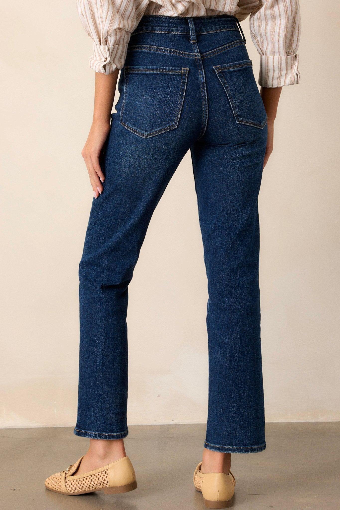 True Blue Dark Wash Straight Leg Jeans Product Image