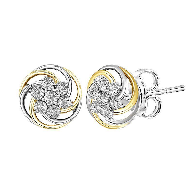 Jewelexcess 1/20 Carat White Diamond Two Tone Sterling Silver Miracle Plate Earrings, Womens Product Image