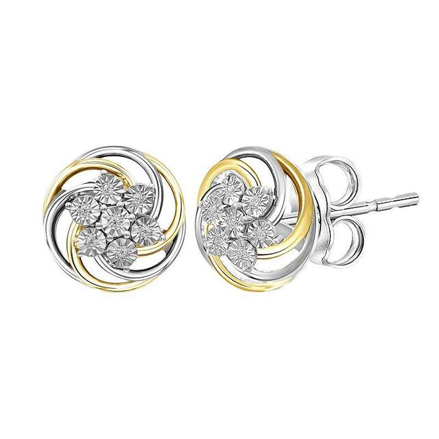 Jewelexcess 1/20 Carat White Diamond Two Tone Sterling Silver Miracle Plate Earrings, Womens Product Image