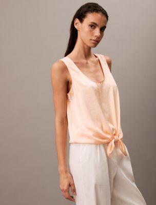 Crushed Satin Tie Front Tank Top Product Image