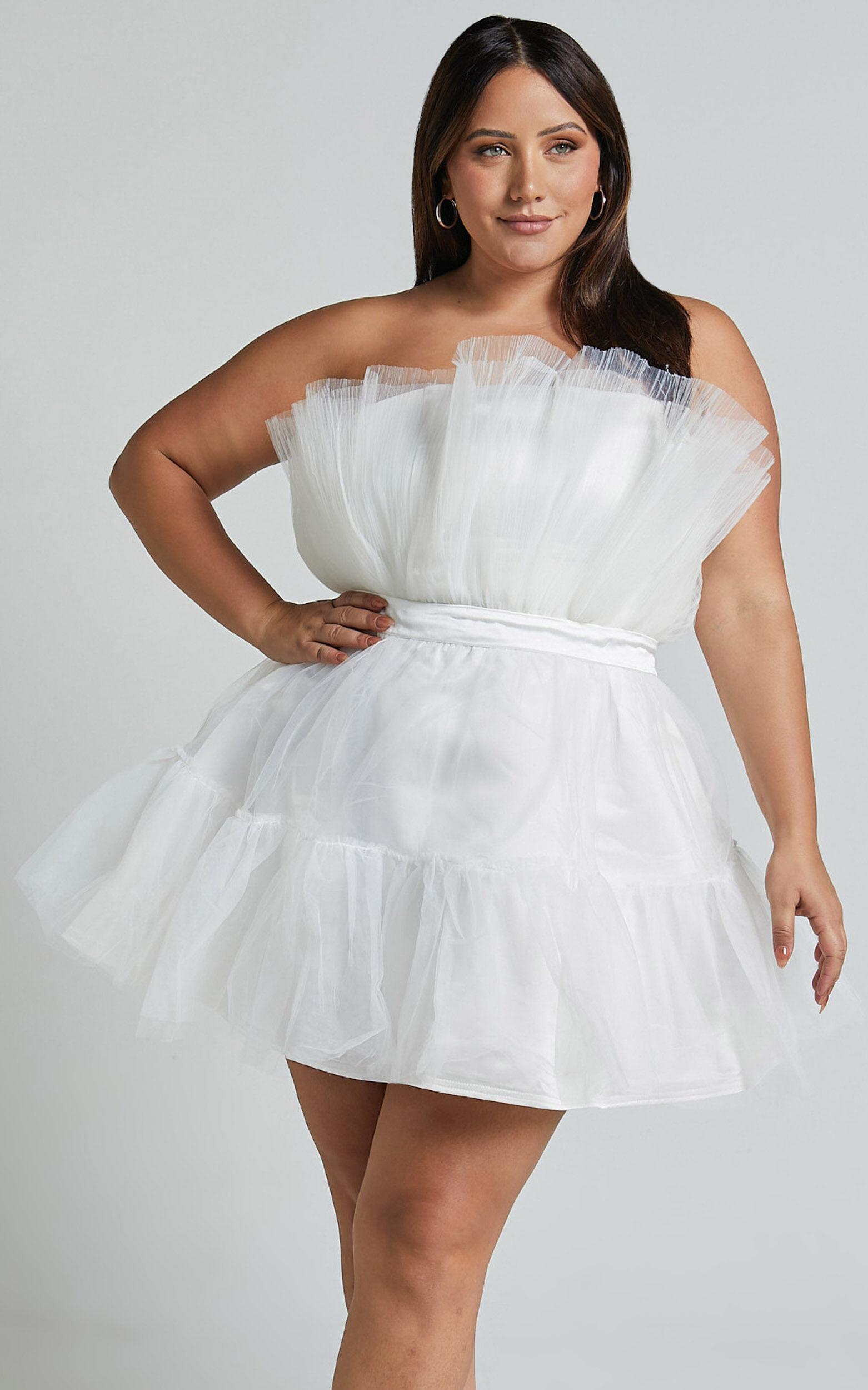 Amalya Mini Dress - Tiered Tulle Fit and Flare Dress in White Product Image