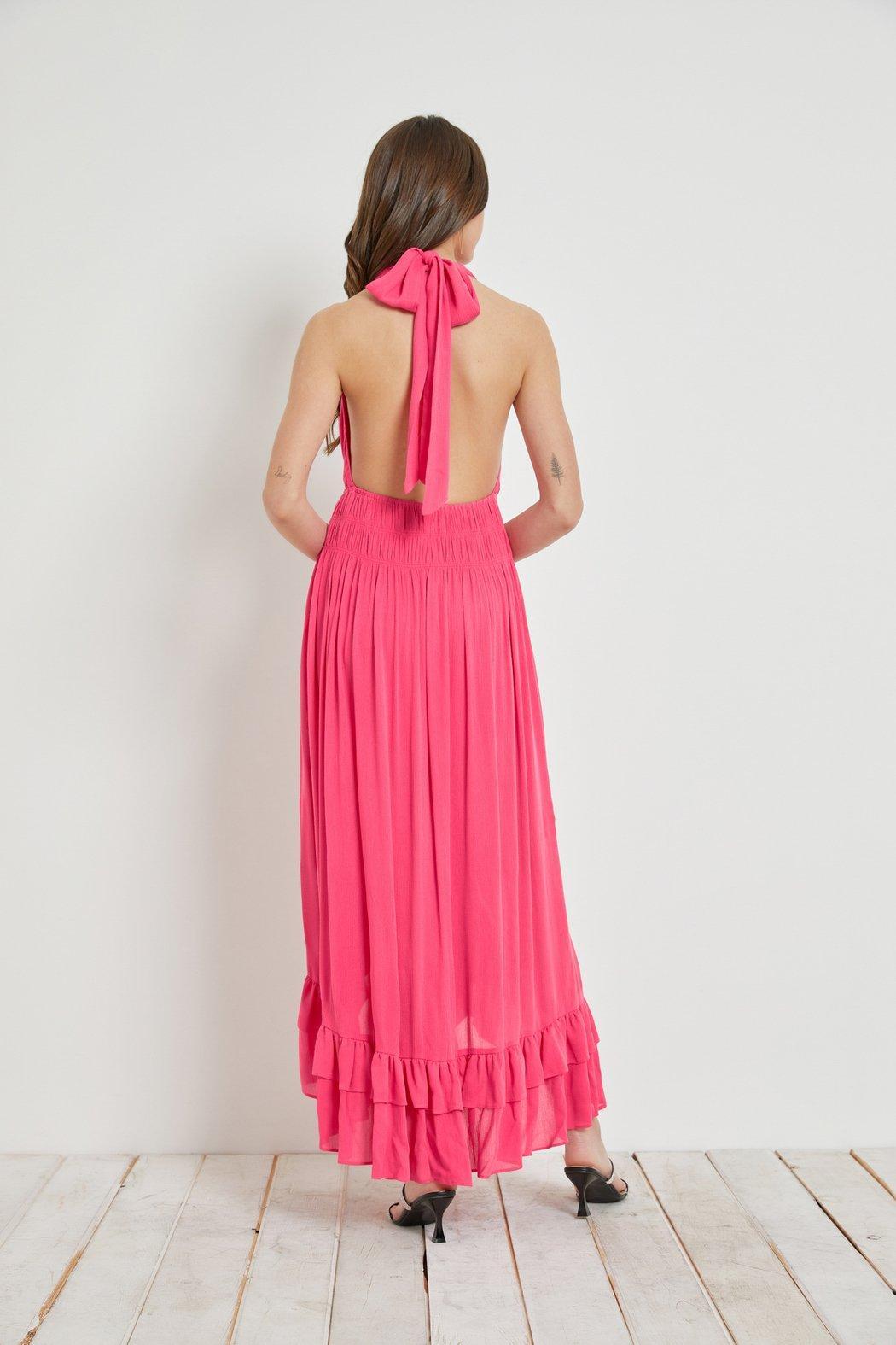 Crinkled Ruffle Halter-Dress Product Image