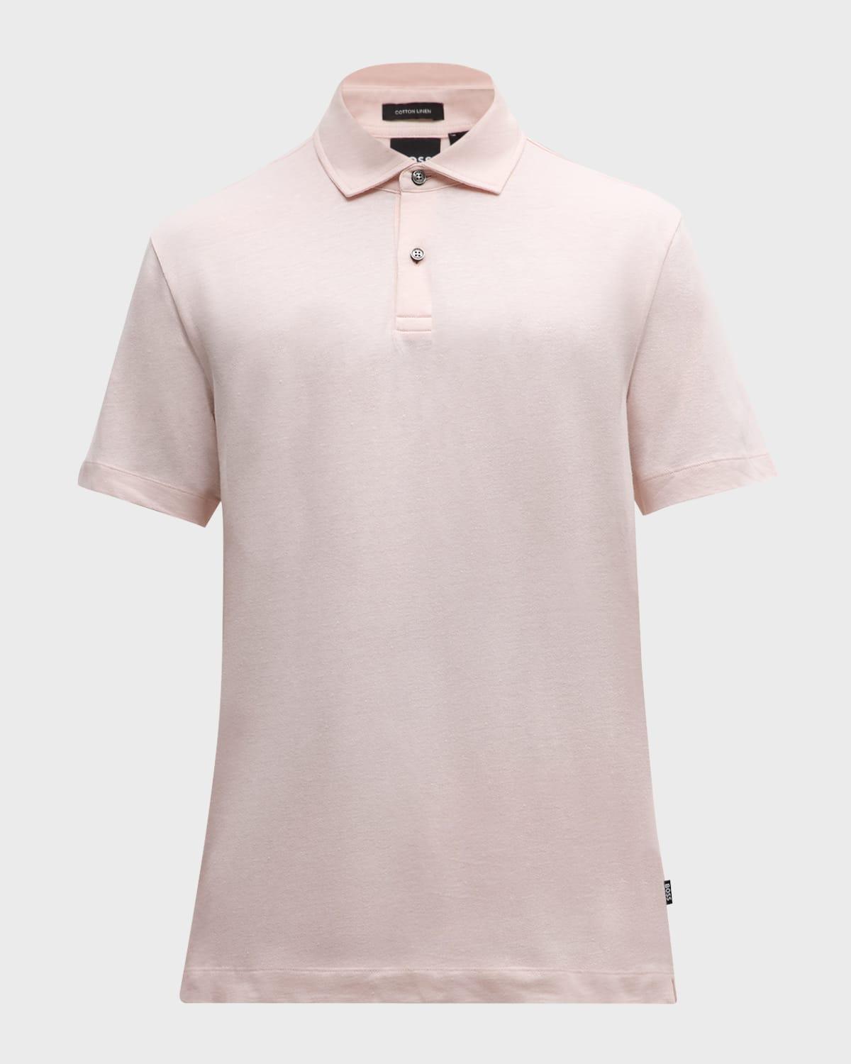 Mens Solid Linen Cotton Short-Sleeve Polo Shirt Product Image