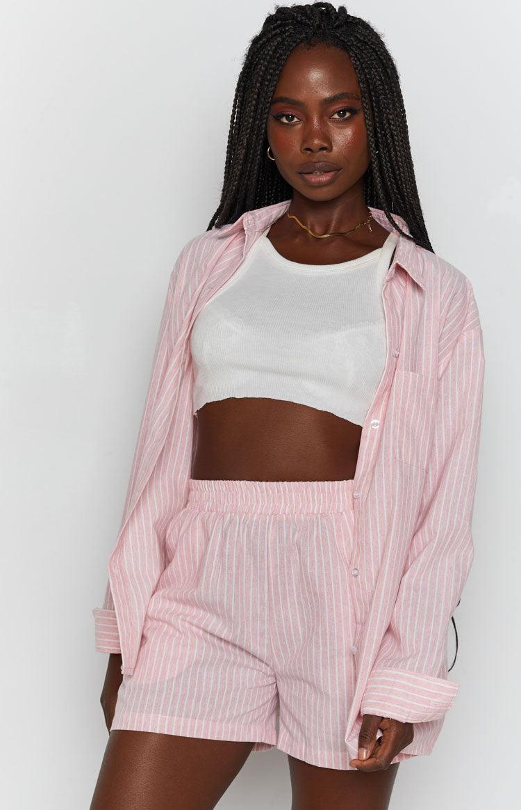 The Sarah Shorts Pink Pinstripe Product Image