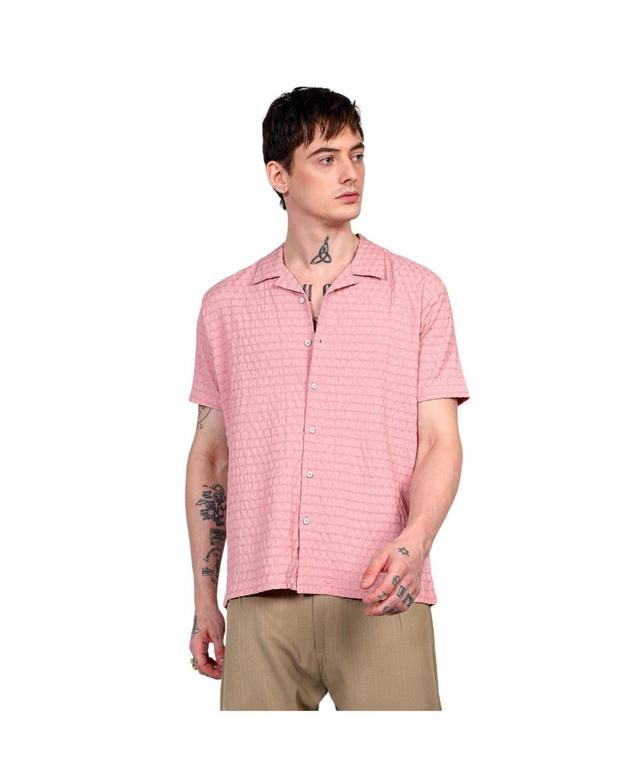 Campus Sutra Mens Blush Pink Ruched Shirt Product Image