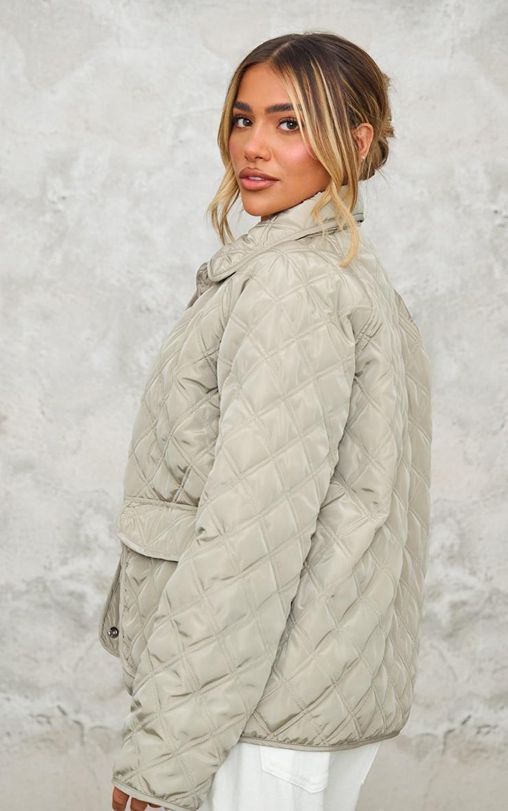 Khaki Quilted Pocket Detail Longline Lightweight Coat Product Image