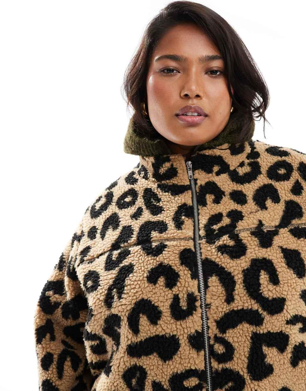 Renee Studio x Holly Wynne exclusive borg zip through jacket in leopard print Product Image